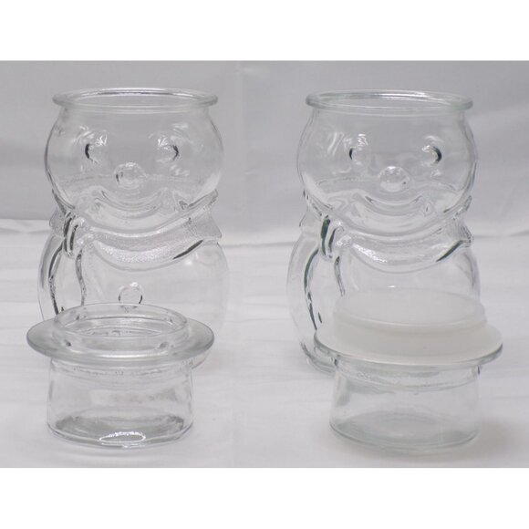 VTG Set- 2 Libbey Canada Clear Glass Snowmen Lidded Holiday Apothecary Jars 8" - Picture 4 of 8